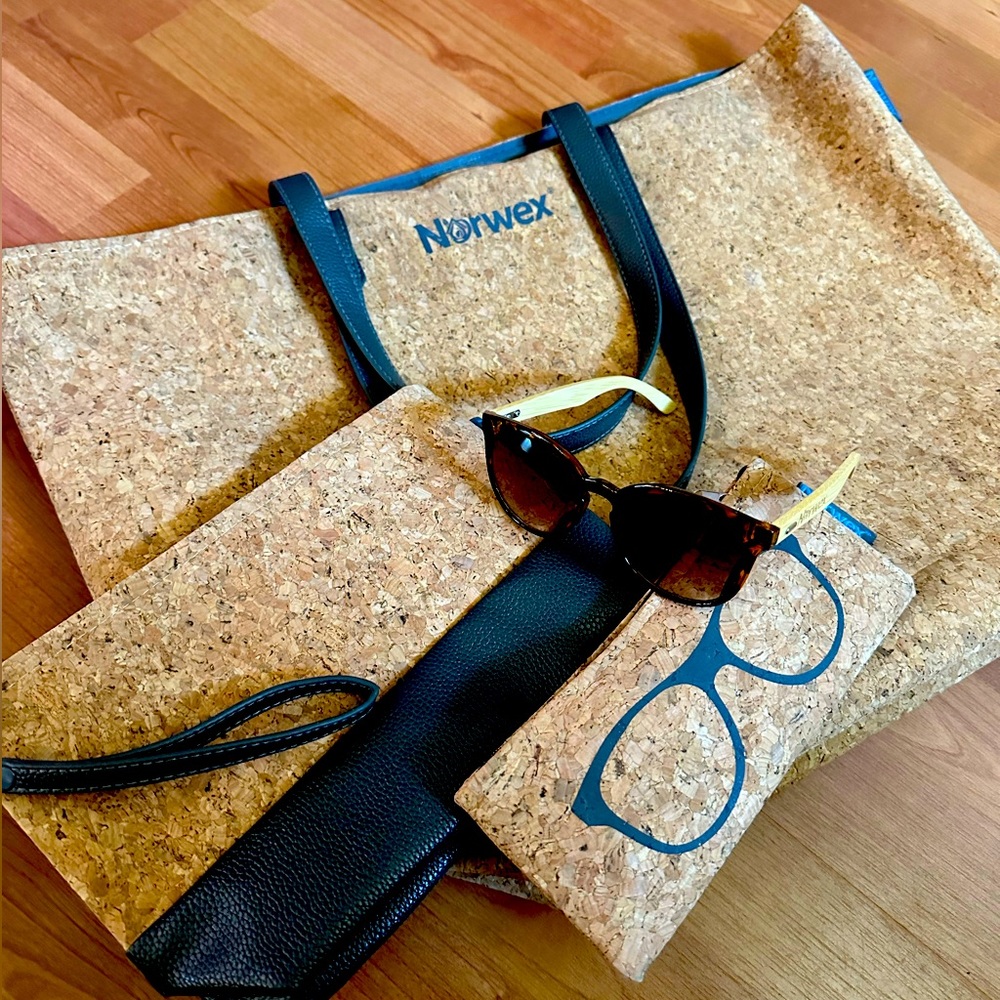 Norwex cork bag set with sunglasses